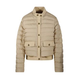 Moncler Down Jackets, female, Beige, Size: L Juju Cotton & Linen-Trimmed Short Down Jacket