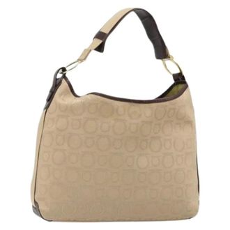 Ferragamo Pre-owned Canvas Shoulder Bag - Dames - Pre-owned - Beige - Maat: ONE Size Leer