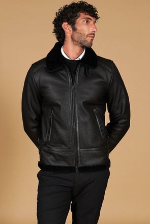 D'Arienzo Montone shearling nero biker uomo collo camicia con fibbia DArienzo, Seleziona Taglia 46, Colore Nero