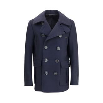 Dsquared2 Double-Breasted Coats, male, Blue, XL, Wool Caban Coat
