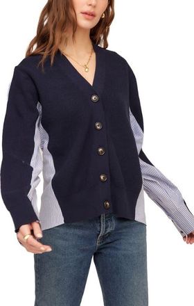 Fifteen Twenty Celine Mixed Media Cardigan in Navy at Nordstrom, Size X-Small