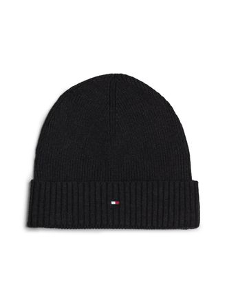 Tommy Hilfiger Strickm&uuml;tze TOMMY HILFIGER TH FLAG PIMA COTTON BEANIE, grau (charcoal gray), Baumwollmischung, M&uuml;tzen Strickm&uuml;tze, Beanie mit Logostickerei, mit Kasch