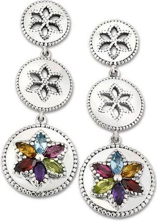 Samuel B. Sterling Silver Multi Gemstone Triple Circle Flower Earrings at Nordstrom Rack