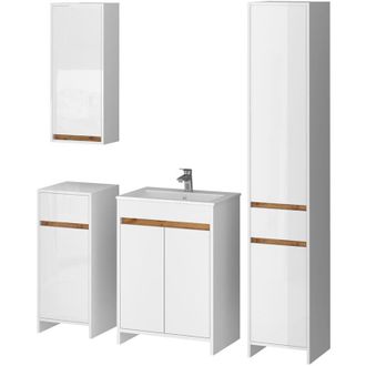 Vicco Set mobili bagno Lemgo, Bianco lucido, 5 parti