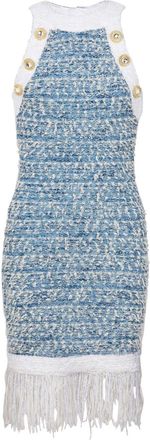 Balmain fringed tweed minidress - women - Cotton/Linen/Flax/Viscose/Polyester/Polyamide - 38 - Blue