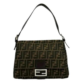 Fendi Pre-owned Shoulder Bags, female, Brown, Size: ONE SIZE Pre-owned Mamma Baguette Canvas Leather Shoulder Bag