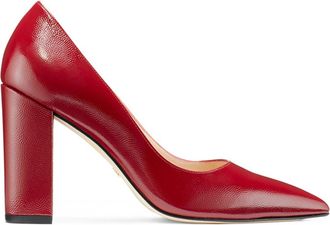 Generic Womens Pointed Toe Chunky Pumps, Fashion Leather Slip-On Court Shoes, Comfort Closed Toe Party Work Office Block Pumps Shoes,red,2.5 UK