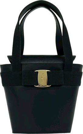 Ferragamo Black Leather Handbag Tote Bag (Pre-Owned)