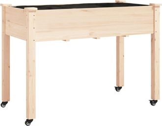 vidaXL Vidaxl - Jardinera Con Forro Y Ruedas Madera De Abeto Gris 118x59x80 Cm