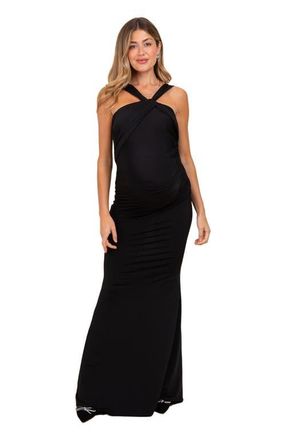 Pinkblush Twist Front Ruched Maxi Dress in Black at Nordstrom, Size Medium