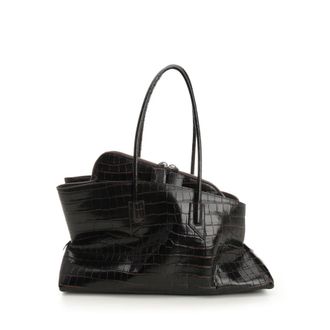 The Attico La Passeggiata Brown Shoulder Bag With Crocodile Effect In Leather Woman