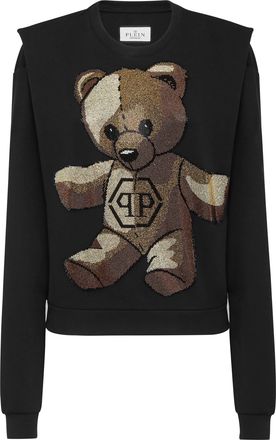 Philipp Plein Cropped Padded Shoulder Sweatshirt With Crystals Teddy Bear