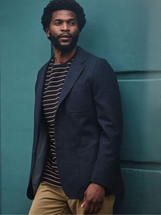 Fat Face FatFace Witley Navy Wool Mix Herringbone Blazer