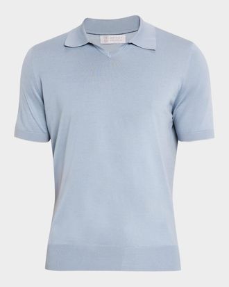Brunello Cucinelli Men & apos;s Cotton Johnny Collar Polo Sweater