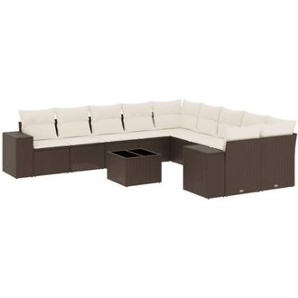 vidaXL Set De Sof&aacute;s De Jard&iacute;n 11 Pzas Cojines Rat&aacute;n Sint&eacute;tico Marr&oacute;n Vidaxl