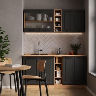 Vicco Cocina Para Solteros R-line, Casa De Campo Antracita/roble Dorado, 160 Cm Sin Encimera