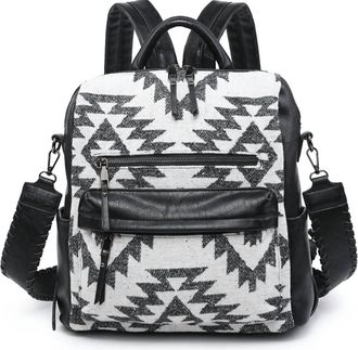 Jen & Co. Amelia Aztec Convertible Backpack With Guitar Strap In Black White