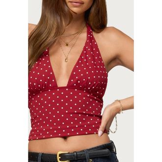 Edikted Blaire Polka Dot Halter Top in Burgundy-And-White at Nordstrom, Size X-Large