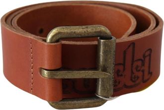 Just Cavalli Stijlvolle Bruin Leren Logogordel - Dames - Riemen - Bruin - ONE Size - Leer - Accessoires