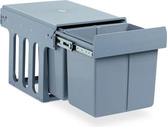 Relaxdays Relaxdays - Pattumiera ad Incasso da Cucina, Estraibile, Doppio Contenitore Ciascuno 15 l Plastica 35,1x34,3x48 cm, Grigio