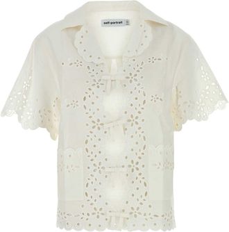 Self Portrait White Linen Blend Top