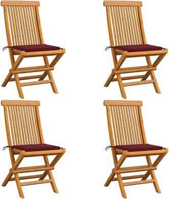 vidaXL Vidaxl - Sillas De Jard&iacute;n 4 Uds Con Cojines Rojo Tinto Madera De Teca