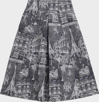 Maison Common Scribble Cotton Jacquard Pleated Midi Skirt