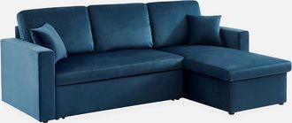 Sweeek Sweeek - Sof&aacute; Cama Esquinero Reversible De 3 Plazas, Ida Terciopelo, Azul, 219x147x68 Cm