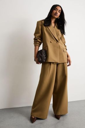 Warehouse Womens The Premium Wide Leg Tailored Trousers - Beige - Size 10 UK