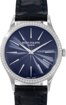 Patek Philippe Pre-owned Patek Philippe Calatrava Diamond Blue Dial Ladies Watch 4897G-001