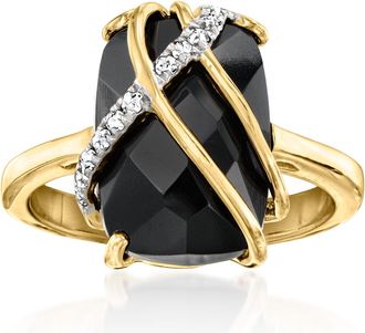 Ross-Simons Onyx and White Topaz Ring in 18kt Gold Over Sterling