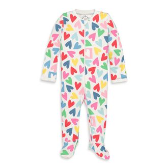 primary Baby Organic Zip Footie In Rainbow Candy Hearts in Ivory Rainbow Candy Hearts at Nordstrom, Size 18-24M