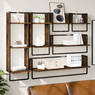 vidaXL Vidaxl - Estantes Pared Barras 6 Pzas Madera De Ingenier&iacute;a Roble Ahumado
