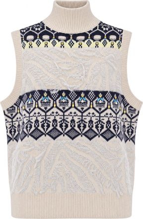 Liu Jo Natural Fair Isle Sleeveless Turtleneck Knit Vest