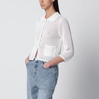 Dunst Ivory openwork linen-blend cardigan