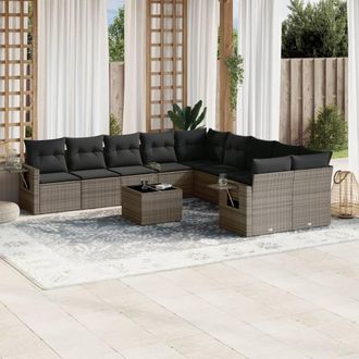 vidaXL Set De Sof&aacute;s De Jard&iacute;n 11 Pzas Y Cojines Rat&aacute;n Sint&eacute;tico Gris Vidaxl