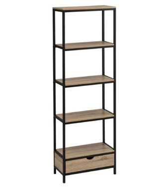 Unimasa Estantería con 1 cajón y 4 baldas de acero negra de 180x30x60 cm