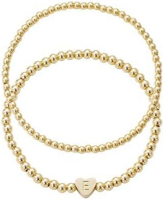 Adornia Initial Heart Charm Beaded Chain Bracelet Set in Gold-E at Nordstrom Rack