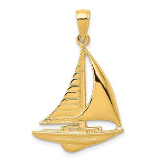 Diamond2Deal 14k Yellow Gold 2-D Sailboat Pendant