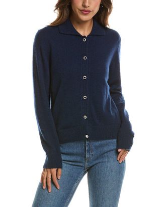Fort&eacute; Cashmere Rib Trim Wool & Cashmere-Blend Polo Cardigan