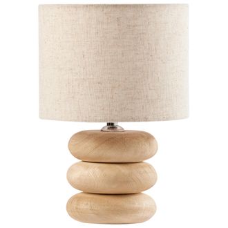 Beliani L&aacute;mpara De Mesa Moderna Pantalla De Tela De Lino De Algod&oacute;n 30 Cm Una Luz Base De Madera De Mango Marr&oacute;n Claro Betwa