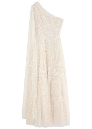Needle & Thread Scatter Dot One-shoulder Sequin-embellished Gown - Cream - 4 (UK8 / S)