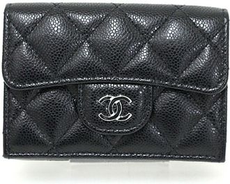 Chanel Black Grained Calfskin Wallet (Tri-Fold) (Pre-Owned)