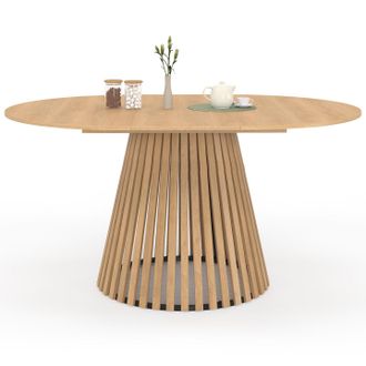 IDMarket Carmen Tavolo Da Pranzo Rotondo Allungabile 4-8 Persone Con Gambe A Doghe In Legno E Piano In Legno Da 110 A 150 Cm