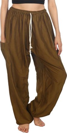 Lofbaz Womens Drawstring Harem Solid Bohemian Hippie Rayon Pants Dark Green 2XL