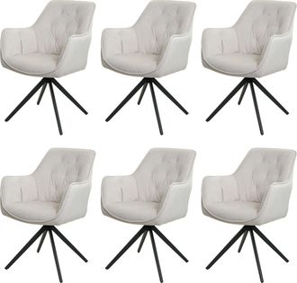 Hhg Juego De 6 Sillas De Comedor Hhg 503, Silla De Cocina Silla Tapizada Con Reposabrazos, Giratoria, Metal Tela/textil, Crema-beige