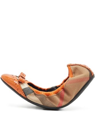 Burberry Drayton bow-detail ballet flats - women - Canvas/Calf Leather/Calf Leather/Rubber - 36.5 - Orange