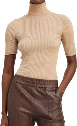 SPRWMN Cashmere Short Sleeve Turtleneck Top In Camel