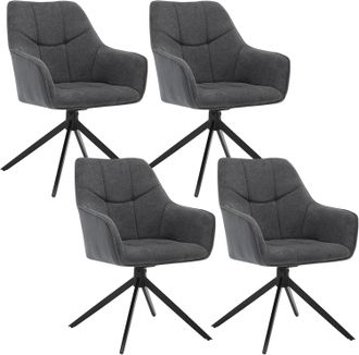 Woltu Woltu - Juego De 4 Sillas De Comedor Con Patas De Metal. Respaldo Y Asiento Giratorio. En Chenilla Y Pana Gris Oscuro