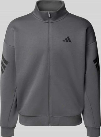 adidas Sweatjacke mit Logo und Reißverschluss in Anthrazit, Größe XXL